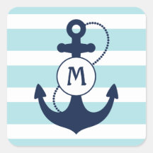 Nautical Anchor Monogram Square Sticker