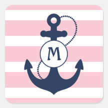 Nautical Anchor Monogram Square Sticker