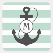 Nautical Anchor Monogram Square Sticker