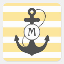 Nautical Anchor Monogram Square Stickers