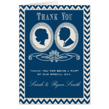 Navy Chevron & Script Wedding Thank You Cards