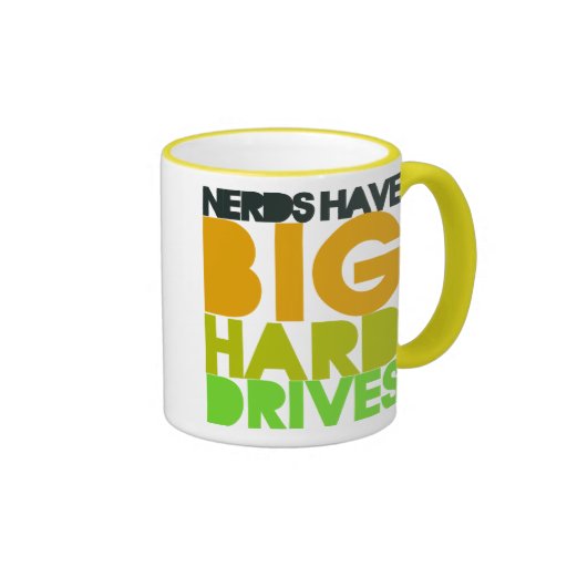Nerds har stora hårda drev kaffe koppar