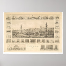 Nevada stad, panorama- karta 1856 (1184A) för CA. Posters