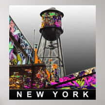 New York vattentorn i grafitti Print