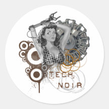 Noir skräp- steampunkdame för Tech Rund Klistermärke