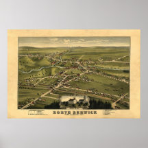 Norr Berwick MIG panorama- Birdseye beskådar 1877 Posters