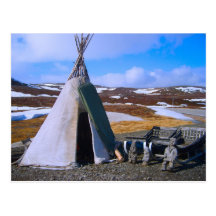 Norway, Lapland, Sami settlement, tent, sleigh Postcard
