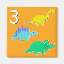 Numrera 3 tre Dinosaurs att räkna Magnet För Kylskåp