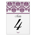 Numrerar damastast bordplacering för plommonet kort