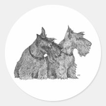 Nyfikna skotska Terriers skrivar, & bläck skissar Runda Klistermärken