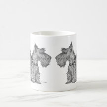 Nyfikna skotska Terriers skrivar, & bläck skissar Kaffe Mugg