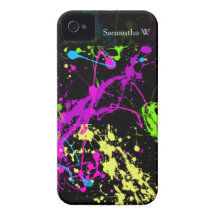 Nytt Retro neon målar splatteren på svart iPhone 4 Case-Mate Cases