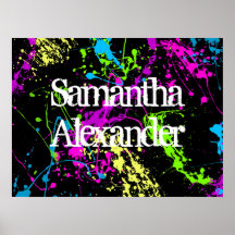Nytt Retro neon målar splatteren på svart Posters
