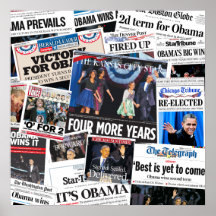 Obama segrar Front PagetidningsCollage 2012 Posters