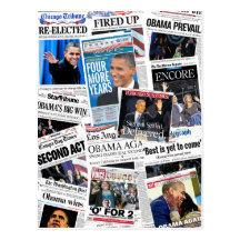 Obama segrar tidningsCollagevykortet 2012