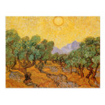 Olivgröna träd gulnar himmelsolen, Van Gogh, vinta Vykort