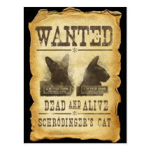 Önskad dead och vid liv.  Schroedingers cat. Vykort