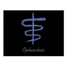Ophiuchus. Zodiac undertecknar i Blue. Vykort