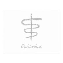 Ophiuchus. Zodiac undertecknar i Gray. Vykort