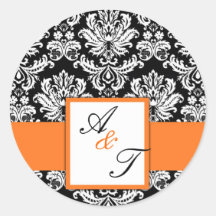 Orange bröllopMonogramdamast förseglar Klistermärke