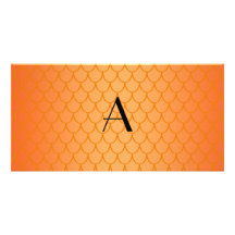 Orange drakefjällmonogram hälsningskort med foto