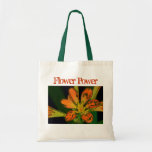 Orange flower power tote bags