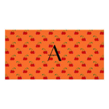 Orange körsbärsrött mönster för Monogram Anpassade Foto Kort