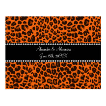 Orange leopard print wedding favors postcard