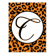 Orange Leoparddesign med C Vykort