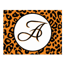 Orange Leoparddesign med en Monogram Vykort