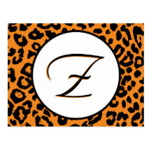 Orange Leoparddesign med en Monogram Vykort