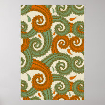 Orange och grönt paisley mönster affisch
