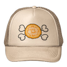 orange skivaskalle och Crossbones Trucker Kepsar