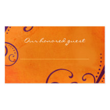 Orangen med plommonet virvlar runt den Placecard/f Visitkort