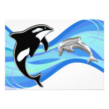 Orca och delfin i vågar anpassningsbara inbjudningskort