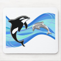 Orca och delfin i vågar musmatta