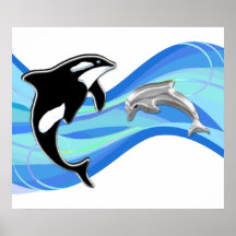 Orca och delfin i vågar print