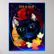 Oval affisch för bus eller godisHalloween katt