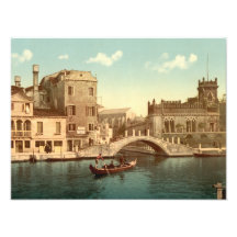 Överbrygga och kanalen, Venedig Fotografiska Tryck