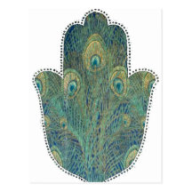 Påfågelfjäder Hamsa Vykort