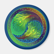 Påfågelfjäder Yin Yang 4 Magneter