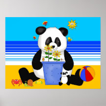 Panda för affischkonstbarn på stranden
