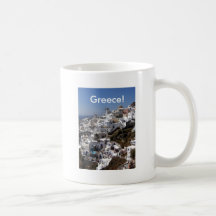 Panorama- beskåda av Oia, Grekland Kaffe Koppar