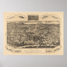 Panorama- karta för Philadelphia PA DIGITALT REMAS Affisch