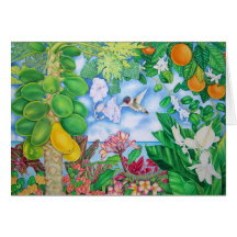 Papayas med hummingbirden hälsnings kort