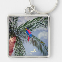papegoja i palmträdkeychain nyckelring