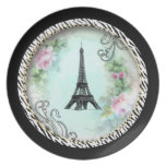 Paris Eiffel torn & rosa ros Dinner Plate