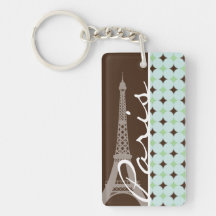 Paris; Eiffel torn; Vis mangrönt & brunt Nyckelkedja