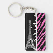 Paris; Rosa- & svartzebra tryck Nyckelkedjor