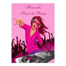 Party 16 för DJ för rosa dam sött Inbjudningskort